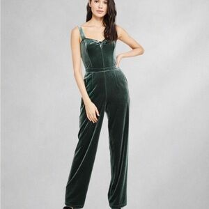 Abercrombie & Fitch Velvet Jumpsuit XXS Green Spaghetti Strap Stretch